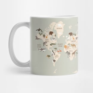 Animal World Map Grey Mug